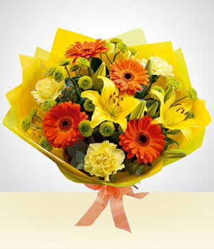 Flores a Per Bouquet Primaveral: Gerberas y Claveles