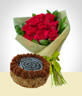 Tortas y Chocolates - Combo Exquisitez: Torta 12 personas + Bouquet 12 Rosas