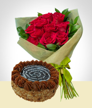 Flores a Per Combo Exquisitez: Torta 12 personas + Bouquet 12 Rosas