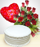Felicitaciones - Combo Selecto: Bouquet de 12 Rosas + Torta + Globo