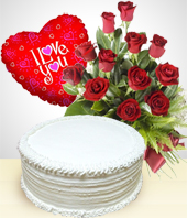 Tortas y Chocolates - Combo Selecto: Bouquet de 12 Rosas + Torta + Globo