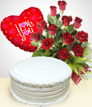 Flores a Per Combo Selecto: Bouquet de 12 Rosas + Torta + Globo