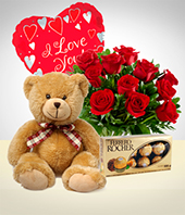 Amor y Romance - Combo Plenitud: 12 Rosas + Peluche + Globo + Chocolate