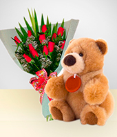 Felicitaciones - Combo Capricho: Bouquet de 12 Rosas + Peluche