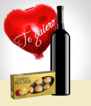 Flores a Per Combo Terciopelo: Chocolates + Vino + Globo
