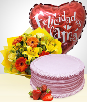 Flores a  Combo Feliz Día Mamá: Torta, Bouquet y Globo