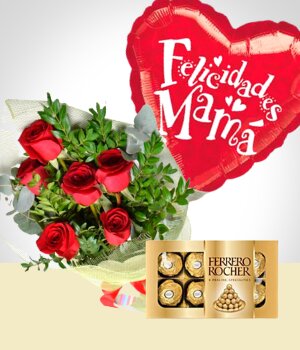 Flores a   Sorpresa para Mamá: Bouquet, Chocolates y Globo