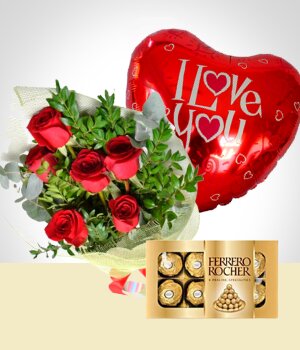 Flores a Per Sorpresa de Amor: Bouquet, Chocolates y Globo